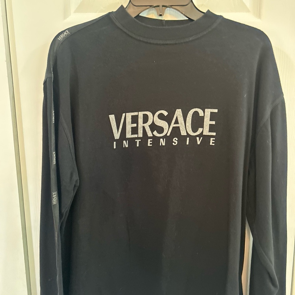 Versace Black Long Sleeve Tee with Silver Logo